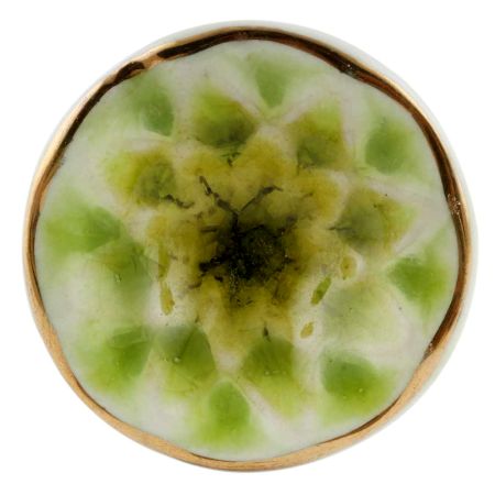 Lime Green Cut Ceramic Dresser Knob in Silver Fitting