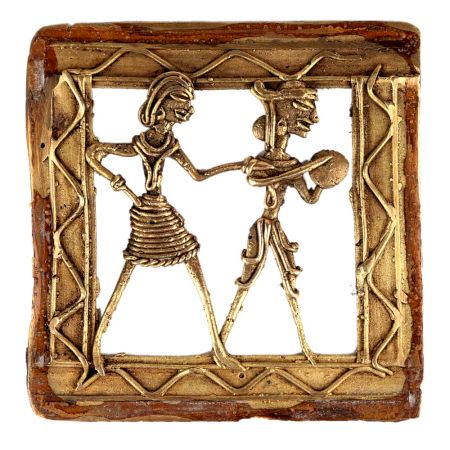 Brass Dhokra Wall Art Hanging Dancing Couple Tambourine In Hand