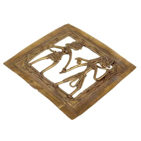 Handmade  Dhokra Wall Art Hanging Tribal Couple Holding Hands Daily Activity