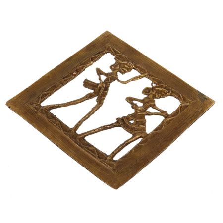 Brass Dhokra Wall Art Hanging In Square Frame For Home Decoration