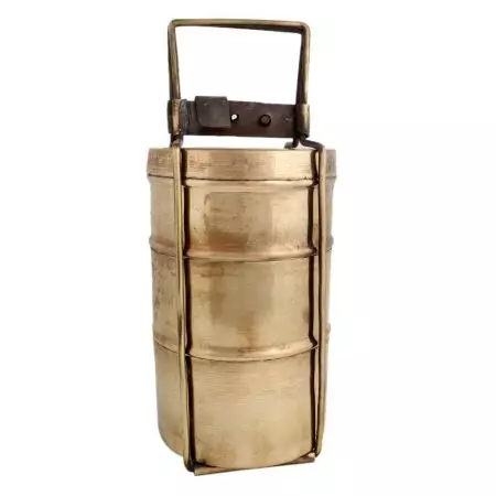 Brass Tiffin Box Or Lunch Box With Three Separate Containers