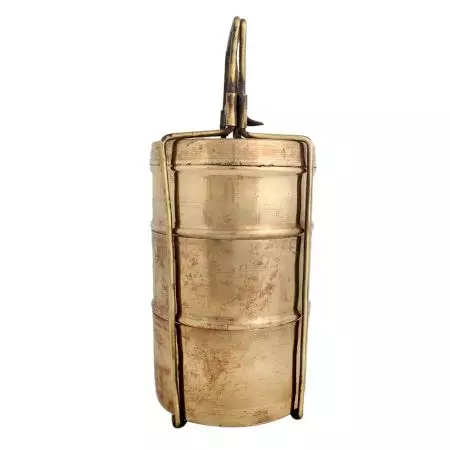 Brass Tiffin Box Or Lunch Box With Three Separate Containers