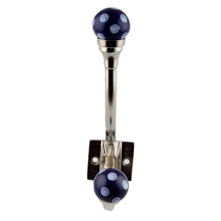 Navy Blue Dotted Ceramic Iron Hooks