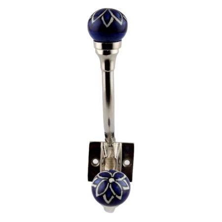 Navy Blue Floral Ceramic Iron Hooks
