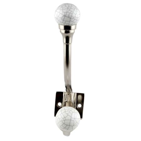 White Crackle Ceramic Iron Hooks