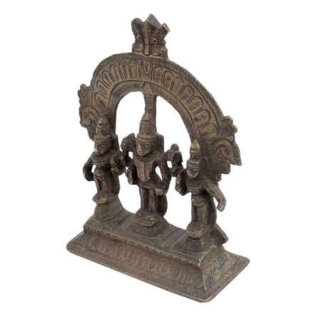 Brass Statue Of lord Vishnu Prabhavali  Two Consorts  Deivanai and Valli
