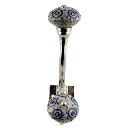 Blue Decorative Crackle Ceramic Silver Iron Hook