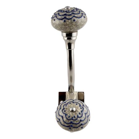 Navy Blue Crackle Ceramic Silver Iron Hook