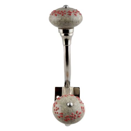 Red Embossed Crackle Ceramic Silver Iron Hook