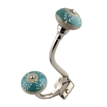 Sea Green Striped Crackle Ceramic Silver Iron Hook