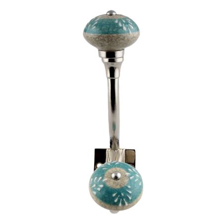 Sea Green Striped Crackle Ceramic Silver Iron Hook