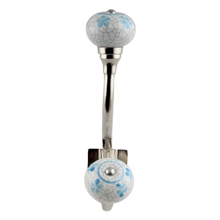 Turquoise Floral Crackle Ceramic Silver Iron Hook