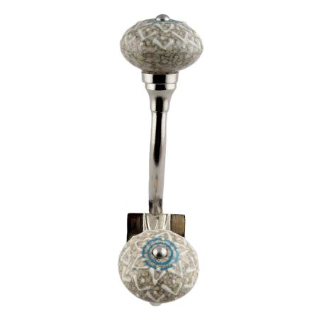 White Embossed Ceramic Crackle Silver Iron Hook