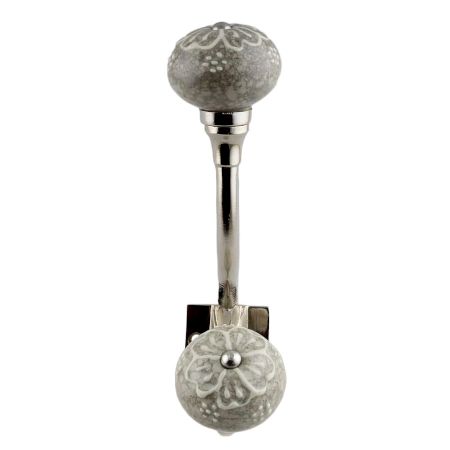 White Flower Crackle Ceramic Silver Iron Hook
