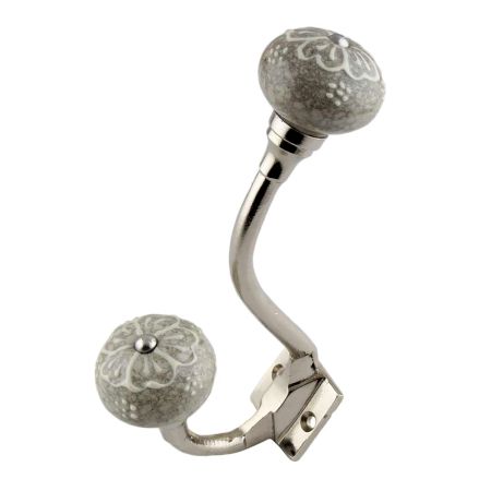 White Flower Crackle Ceramic Silver Iron Hook