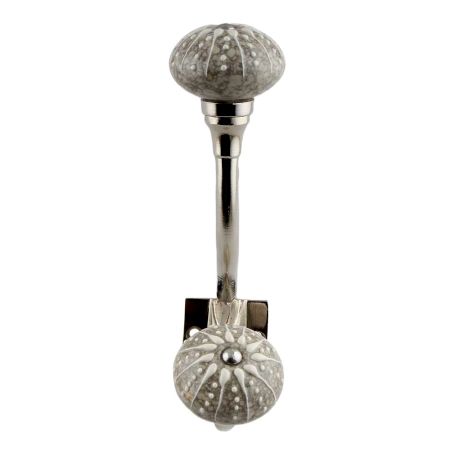 White Intricate Design Embossed Ceramic Crackle Silver Iron Hook