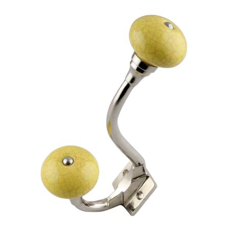 Yellow Pink Crackle Ceramic Silver Iron Hook