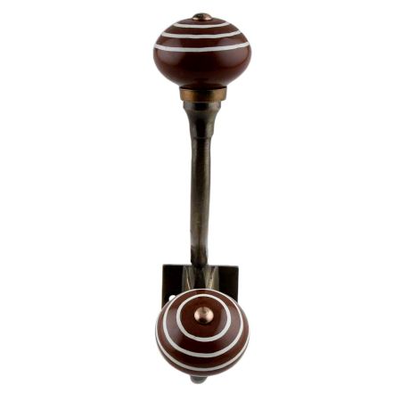 Brown White Striped Ceramic Antique Iron Hook