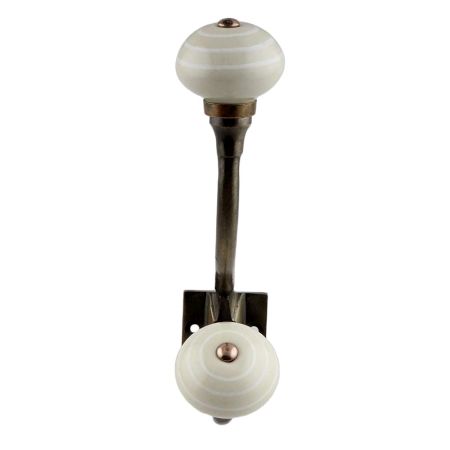 Cream Striped Small Ceramic Antique Iron Hook