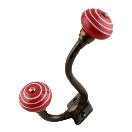 Red White Stripes Ceramic Antique Iron Hook