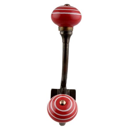 Red White Stripes Ceramic Antique Iron Hook