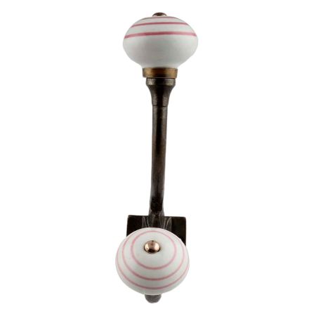 White Pink Striped Ceramic Antique Hook