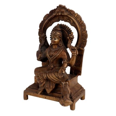 Engraved Brass Sitting Statue Blessing Pose With Owl