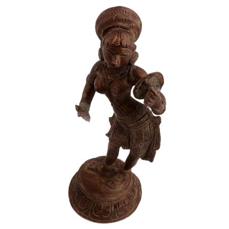 Brass Lady Statue With Handheld Mirror