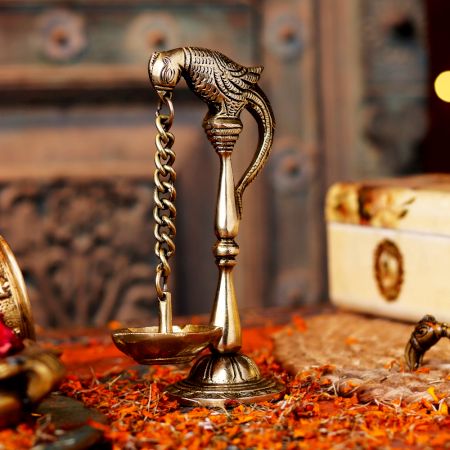 Indian Brass Parrot Hanging Diya Oil Lamp
