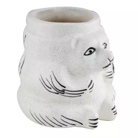 White Ceramic Hand Painted Lion Face Flower Pot