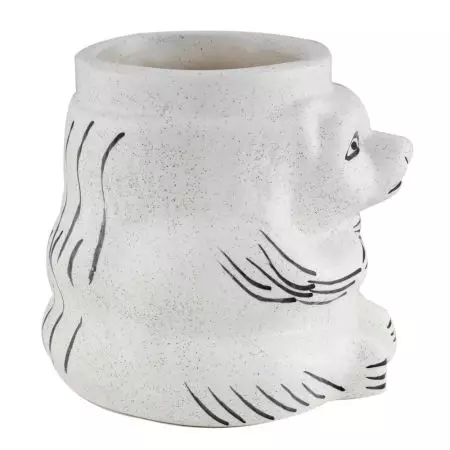 White Ceramic Hand Painted Lion Face Flower Pot