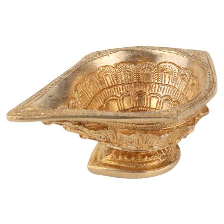 Brass Kuber Diya Leaves  Oval Base Worship Lamp