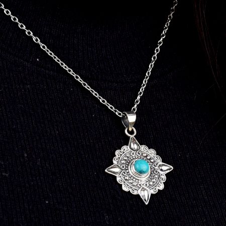 Round Starry Blue Stone 92.5 Sterling Silver Pendant Jewelry