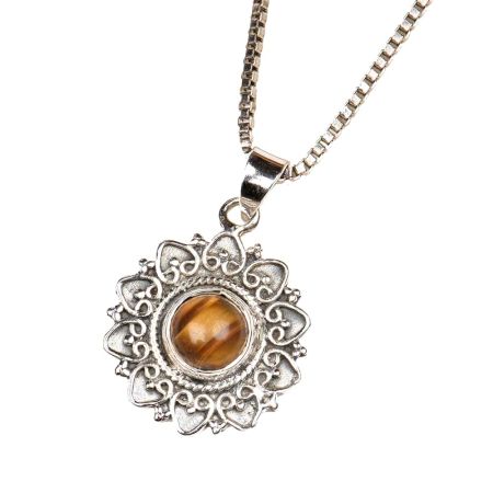 Hearts Floral 92.5 Sterling Silver Pendant With Round Semi Precious Stone