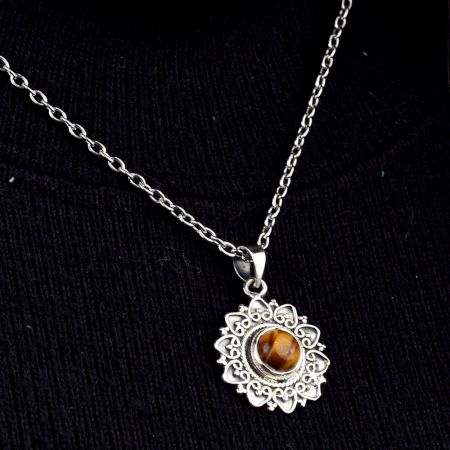 Hearts Floral 92.5 Sterling Silver Pendant With Round Semi Precious Stone