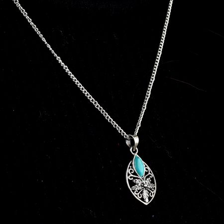 92.5 Sterling Silver Pendant Jewelry Jali Design Turquoise Stone
