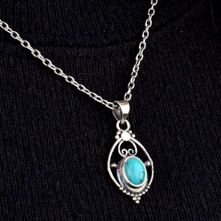 Oval Turquoise Stone Wired 92.5 Sterling Silver jewelry