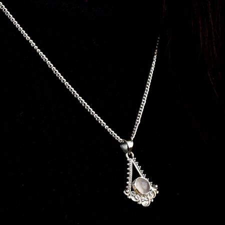 Triangular Semi Precious Spiral Design 92.5 Sterling Silver Pendant Necklace