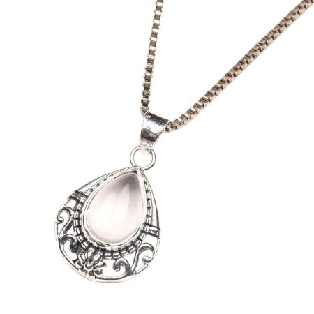 Moonstone Teardrop Engraved 92.5 Sterling Silver Pendant Jewelry