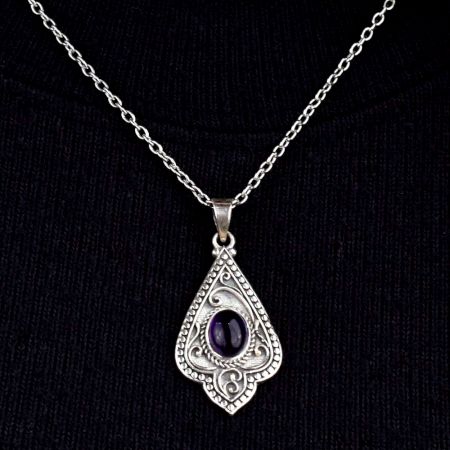 Purple Stone Spiral Design 92.5 Sterling Silver Pendant Jewelry