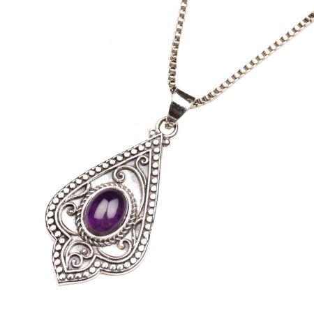 Purple Stone Spiral Design 92.5 Sterling Silver Pendant Jewelry