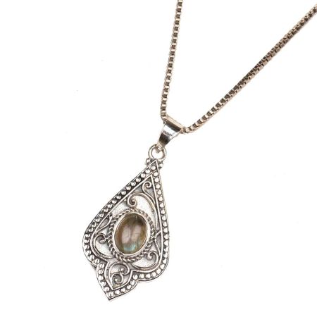 Semi Precious 92.5 Sterling Silver Pendant Necklace