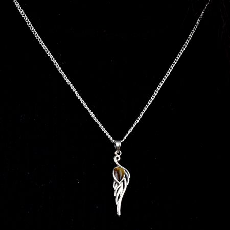 Tiger Eye Teardrop Feather Embedded 92.5 Sterling Silver Jewelry