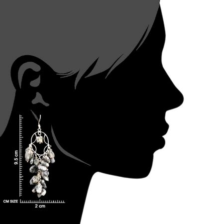 Grey Bead Nugget Cluster 92.5 Sterling Silver Drop Earrings