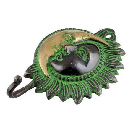 Brass Designer Sun Moon Wall  Hook With Patina