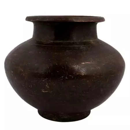 Brass Worship Pot With Carved Floral Design