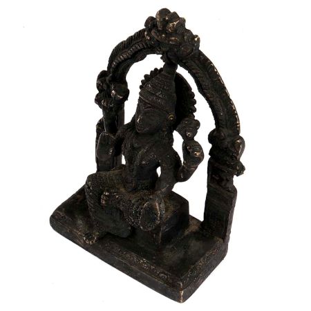 Black Brass Goddess Laxmi Statue On Chowki And Prabhavali
