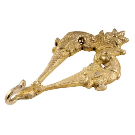 Ornate Brass Demon Head With Peacock Wall Hook And Wall Hanging