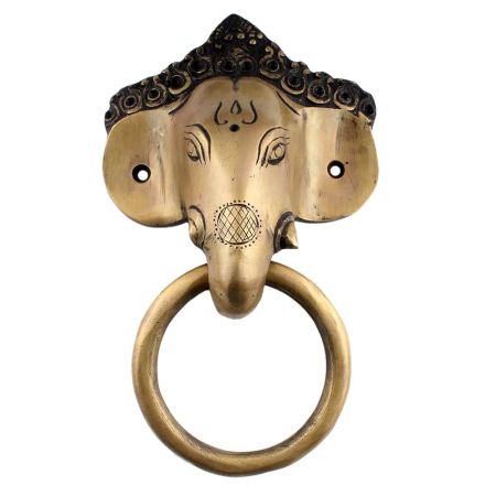 Brass Elephant Head Ganpati Face Towel Holder