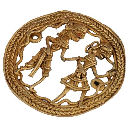 Round Border Brass Wall Art Of  Village Couple Daily Activity